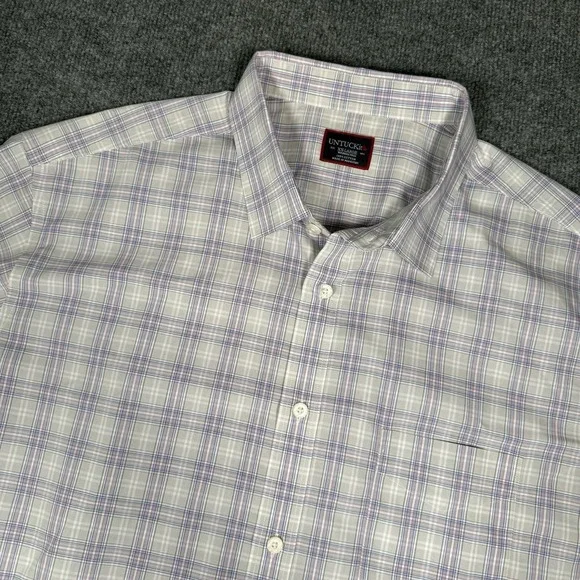 UNTUCKIT Shirt Mens 2XL Purple Plaid Bruno Short Sleeve Button Down - Picture 1 of 9